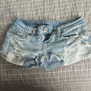 American Eagle Outfitters Women's Ripped Jean Shorts - Light Blue